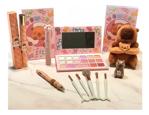 Set Maquillaje Capibara Paleta Sombras Gloss Perfume Peluche