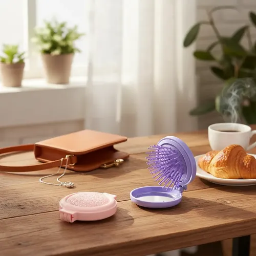 Cepillo De Pelo Y Espejo Plegable De Cartera