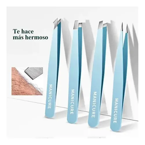 Juego De 4 Pinzas Para Cejas Con Estuche, Azul