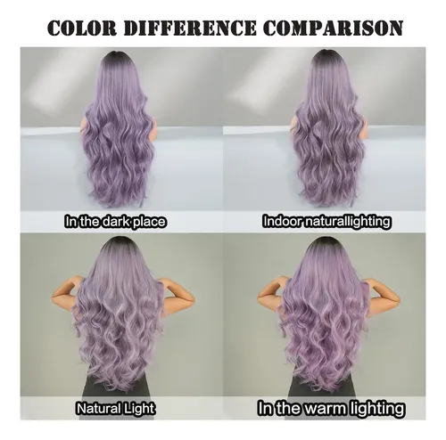 Peluca Larga Ondulada De Color Gris Púrpura Para Mujer