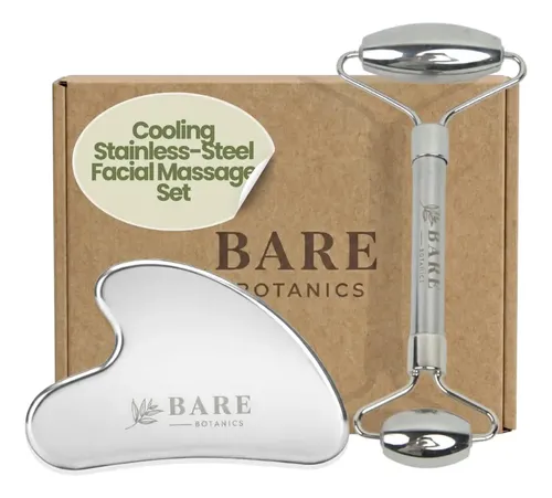 Set De Masajeador Bare Botanics Steel Gua Sha & Roller