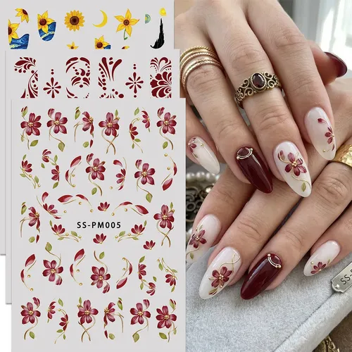 Prima Calcomanías For Uñas 3 Hojas Flores Retro Y Luna 3pcs