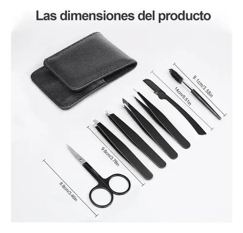 Kit 7 Piezas Cejas: Pinzas Y Tijeras Con Estuche Negro