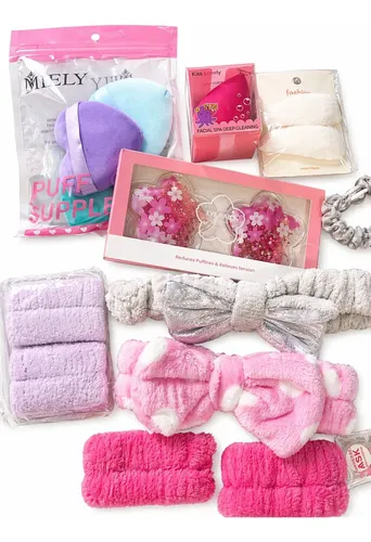Kit De Skincare Completo Con Vinchas, Brochas Y Esponjas