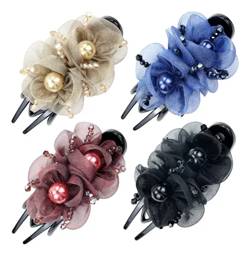 Paquete De 4 Pinzas Decorativas For El Pelo Con Flores