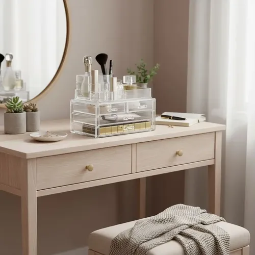 Organizador Maquillaje Acrílico Luvina Transparente 10 Compartimentos