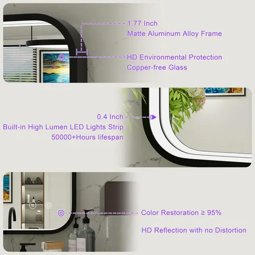 Espejo De Baño Led Jsneijder 60x90cm Con Luces Negro