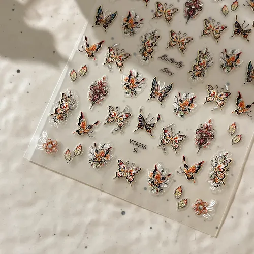 Pegatinas De Uñas Con Mariposas En Relieve Estilo Étnico De