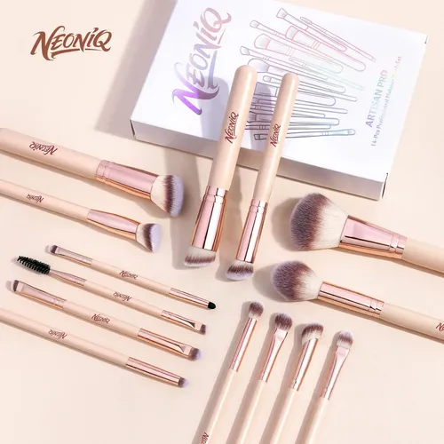 Set 14 Brochas Maquillaje Neoniq Cerdas Sintéticas Rosa