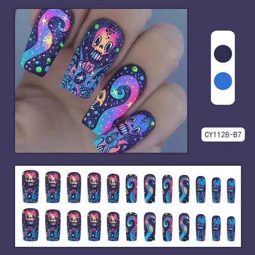 Arte De Uñas Colorido Y Misterioso, Uñas Postizas De Alta