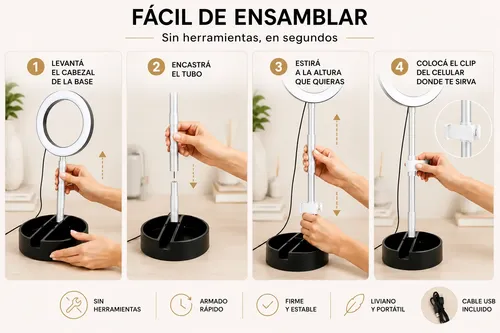Espejo Con Luz Led Calida Fria Maquillaje Plegable Portatil