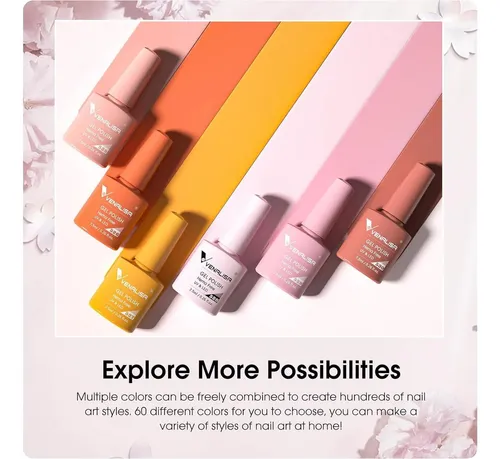 Set Gel Uñas Venalisa Vip5 60 Colores Con Base Y Top Coat