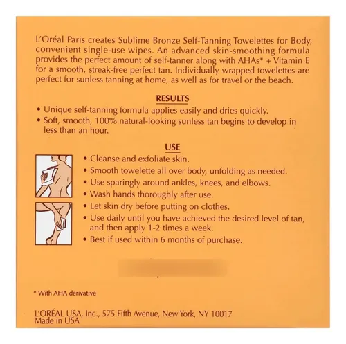 Toallitas Corporales Sublime Bronze De L’oreal Paris, 6 Unid