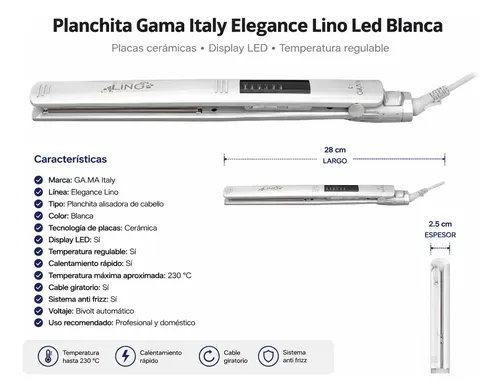 Planchita Gama Italy Elegance Lino Led Blanca