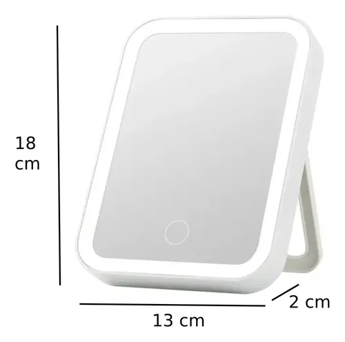 Espejo VGO Maquillaje Rectangular con Luz LED Táctil Portátil 13x18cm Blanco