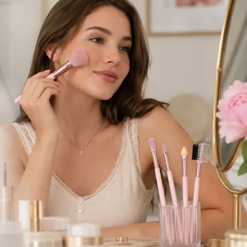 Set De Brochas De Maquillaje X5 Con Cepillo Para Cejas