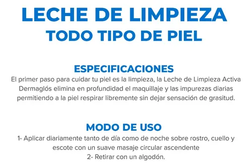 Dermaglós Facial Leche De Limpieza Activa Desmaquillante Limpia E Hidrata Pieles Sensibles