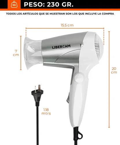 Secador De Pelo Cabello Libercam RSEC-01 Caliente 2 Velocidades 1000w Color Blanco y Gris