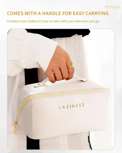 Neceser De Cuero Ecologico Para Maquillaje Cosméticos Y Accesorios De Viaje Organizador Portacosmeticos Con Cierre Resistente Interior Forrado Ideal Para Mujer Color Crema Levys Bazar