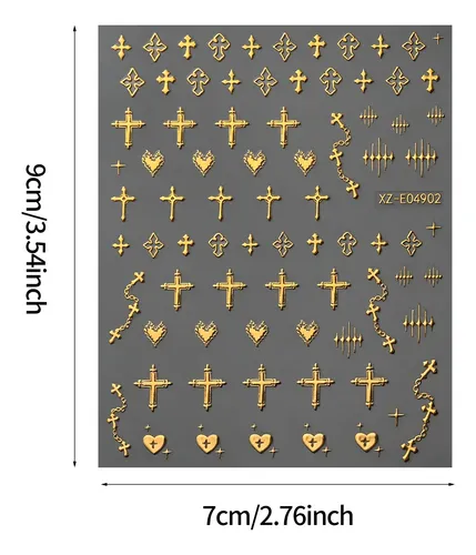 Stickers Uñas 3d Dorados Cruz Estrella Luna X6