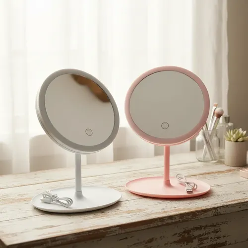 Espejo De Maquillaje Redondo Led Portátil Con Luz Tricolor