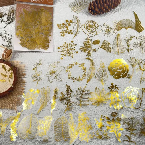 Paquete De 50 Pegatinas De Hojas Y Flores Con Láminas