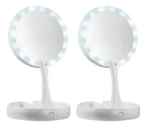 Set 2 Espejos Redondo Led Maquilla Luz Fría Usb/batería X2