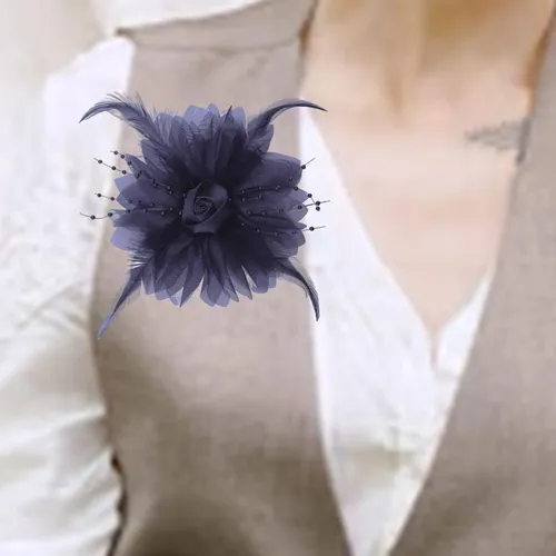 Elegante Broche Con Forma De Flor Y Plumas Para El Pelo, Com