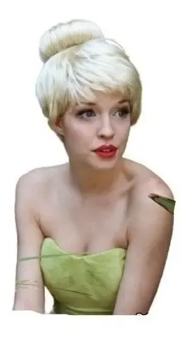 Peluca De Hada Campanita Tinkerbell Rubia Corta Con Rodete