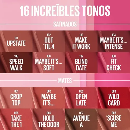 Labial En Barra Maybelline New York Varios Tonos Matte Satin