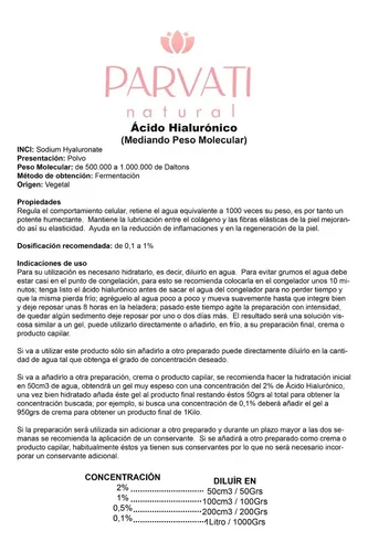 Acido Hialuronico Mediano Peso Molecular 1 Grs