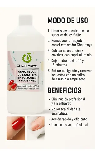 Removedor Cherimoya 1000ml Esmalte Semi Uñas Gel