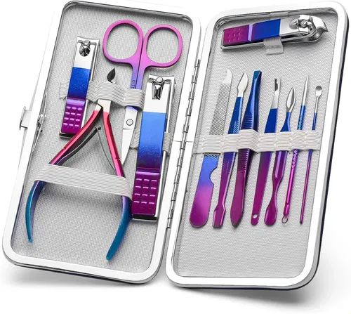 Set De 12 Piezas De Manicura, Cortaúñas, Kit De Pedicura Par