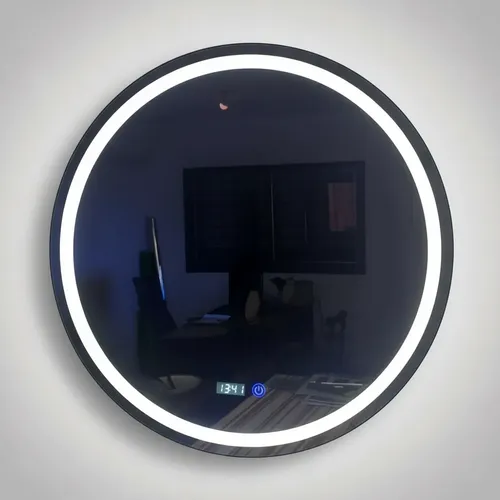 Espejo Led Redondo 80cm Reloj Hora Temperatura
