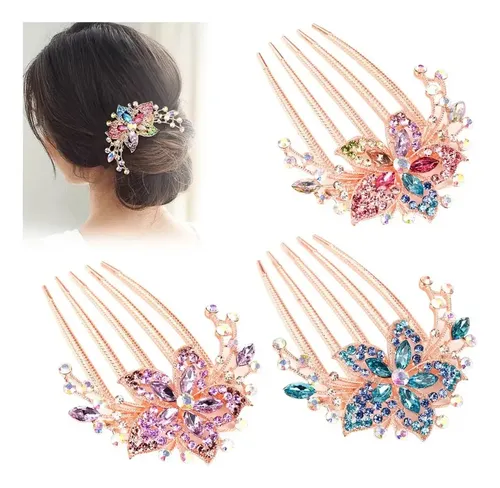 3 Horquillas Peine Cristal Diamantes Para Cabello De Boda