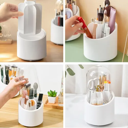 Organizador De Maquillaje Giratorio Para Brochas Con Tapa