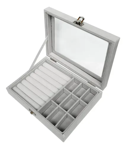 Organizador de Joyas Gris Will Terciopelo 10 Compartimentos Modelo KA-1016