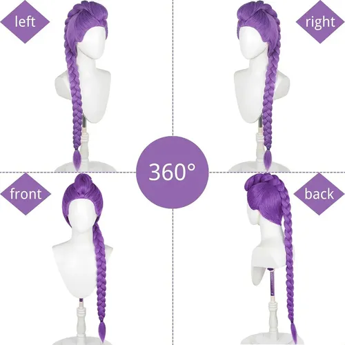 Pelucas Largas Con Trenzas Moradas For Niños, Pelucas Con T