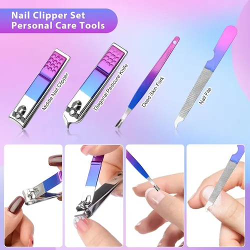 Set De 12 Piezas De Manicura, Cortaúñas, Kit De Pedicura Par