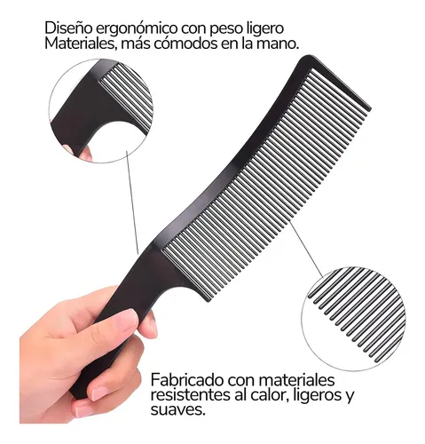 Peines Curvos Peluquería Barbería Negro 3 Piezas