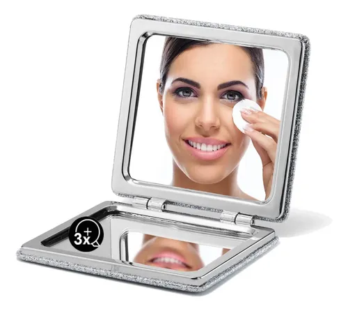 Espejo Compacto Omiro Glitter Pu Con Aumento De 1x/3x, Plate