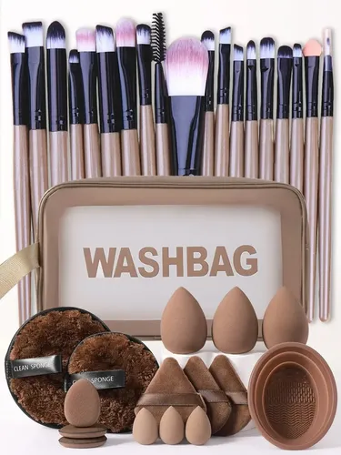 Q Set De Brochas Y Esponjas De Maquillaje Con Cosmetiquera W