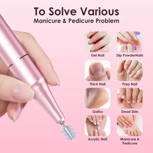 Taladro Eléctrico Para Uñas Helivive, 45000 Rpm, Portátil, R Rosa