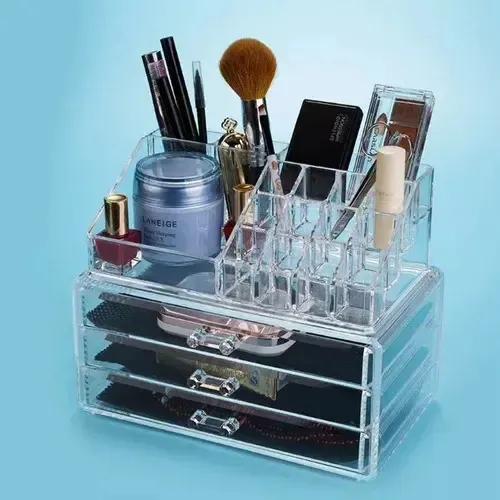 Organizador de Maquillaje de Acrílico Transparente con 3 Cajones y 19 Compartimentos