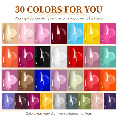 Kit Gel Uñas 30 Colores Uv Tips Almendra Base Top Coat
