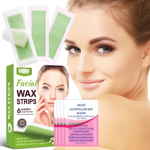 Set Tiras Cera Cejas Rostro 2 Caras 60 Uds Depilación