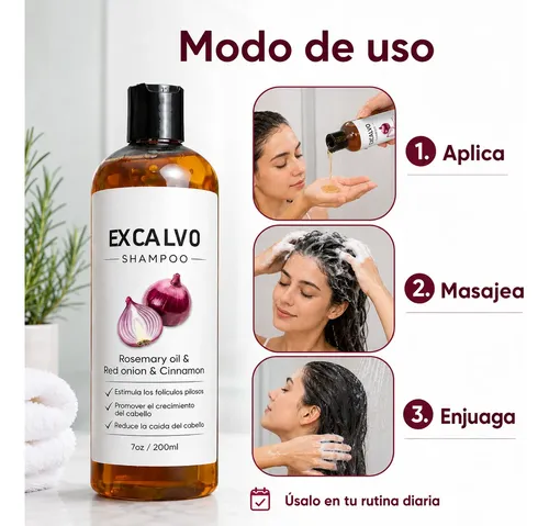 Shampoo Cebolla Romero Excalvo Crecimiento Cabello 200ml