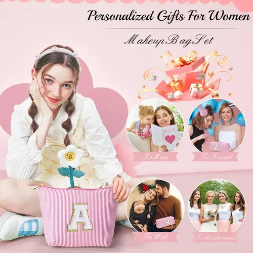 Bolsa De Maquillaje Yoolife Pink Preppy Para Niñas Con Letra