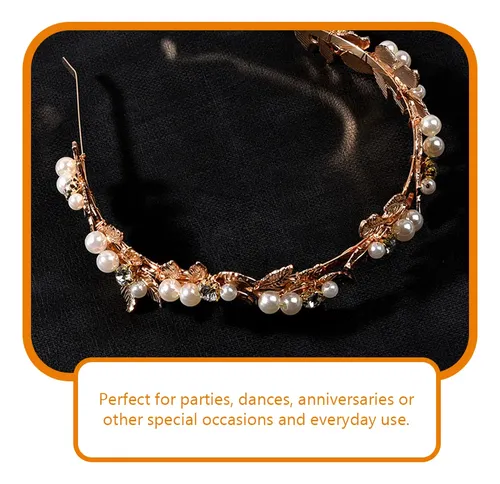 Diadema De Perlas Con Hojas Y Cristales Para Novia Rose Gold With White Pearls