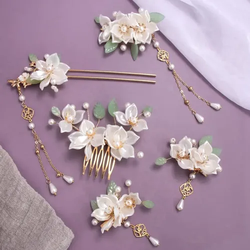 5 Horquillas Con Borlas Y Flores De Camelia, Horquillas Para